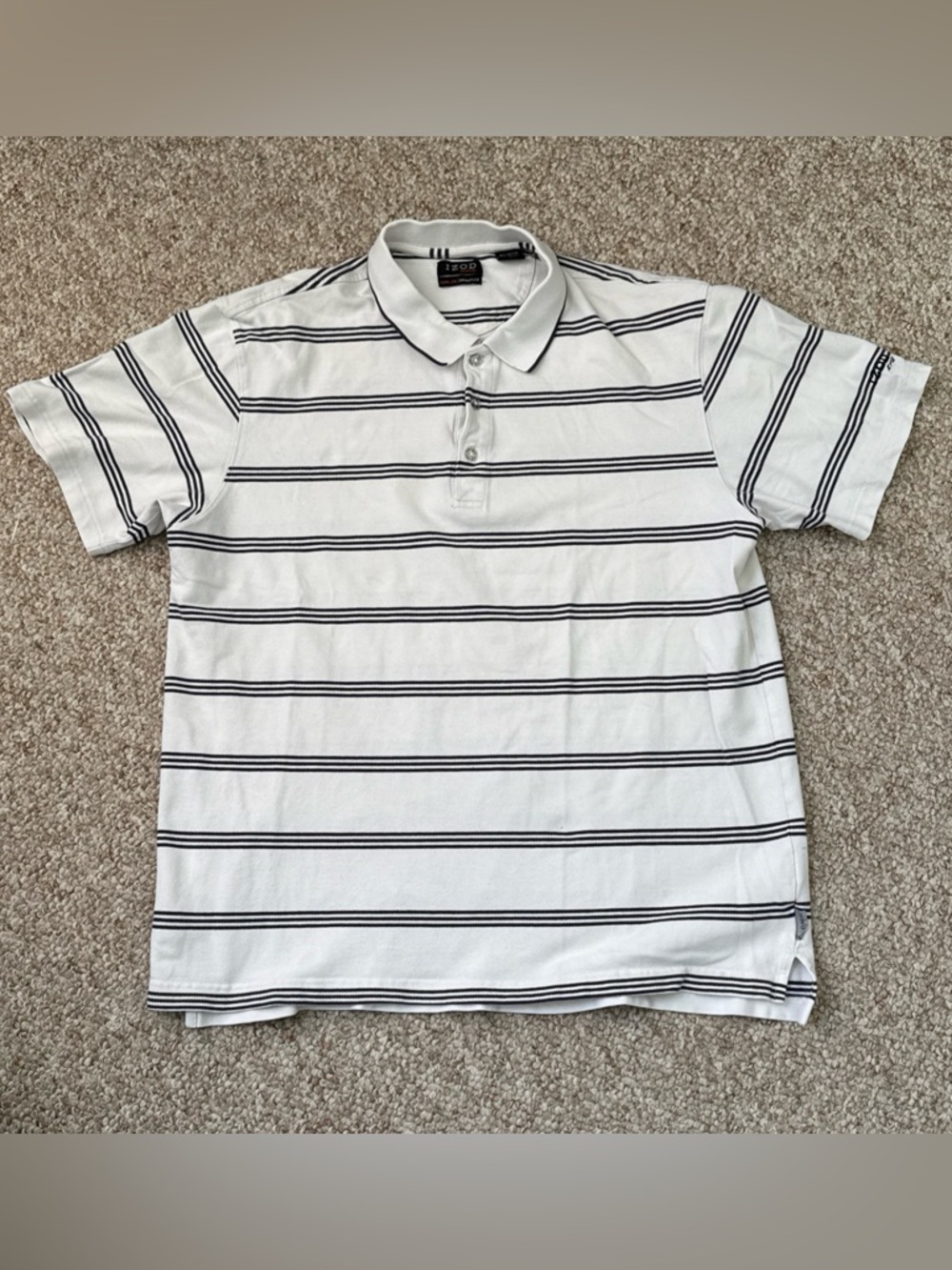 IZOD Men’s White Striped Polo Shirt Large